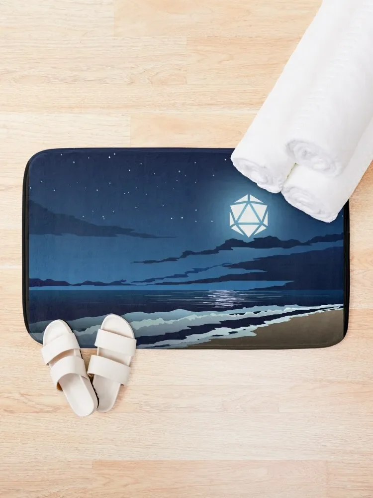 Beach Full Moon D20 Dice RPG Night Roleplaying Landscapes Bath Mat Bathroom Kit Carpet Bathroom Mat