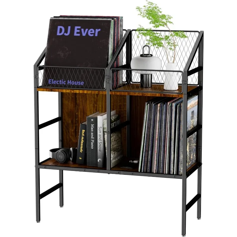 Vinyl Record Holder Storage Rack,200 LP Wooden Record Display Table for Albums Books Magazines Files for Living Room Bedroom