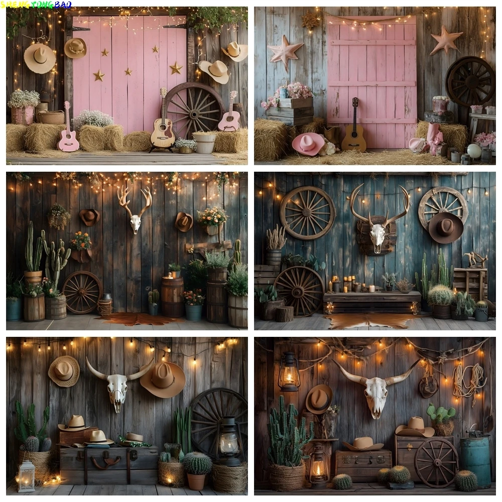 Western Cowboy Fotografie Hintergrund Rustikale Bauernhof Holzhaus Scheune Heuhaufen Rad Cowboy Rodeo Geburtstag Party Foto Hintergrund