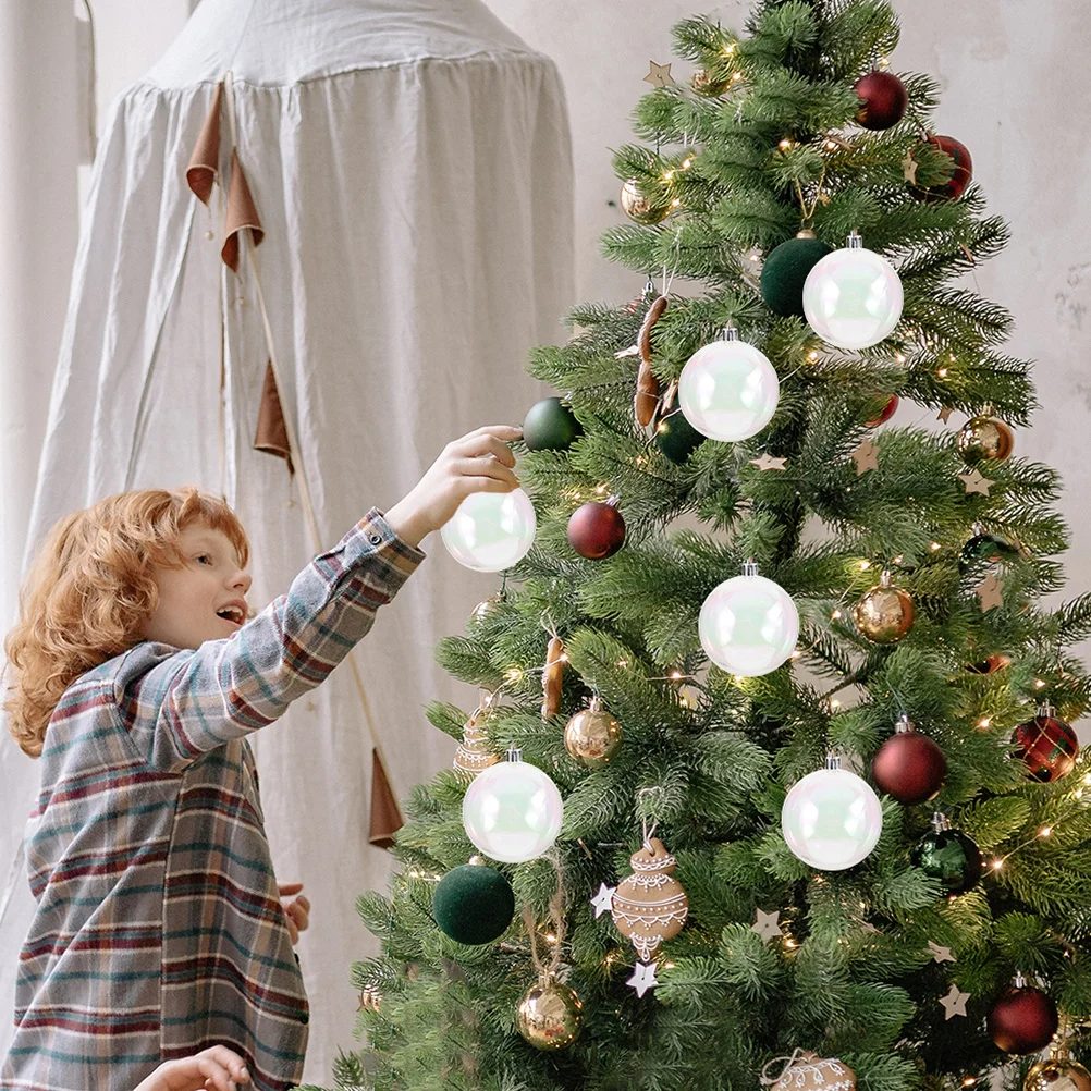 

6pcs Clear 8Cm Iridescent Ornament Balls Christmas Tree Party Wedding Decor Transparent Round Plastic Baubles Reusable