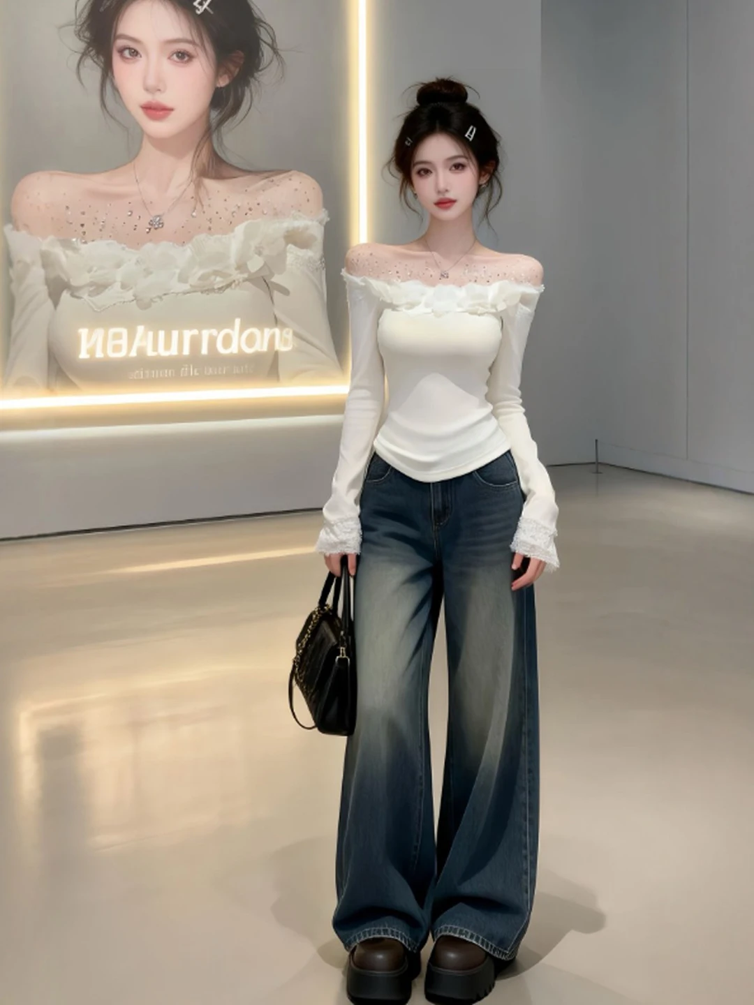 

Сексуальный кружевной топ на одно плечо с длинным рукавом, облегающий, Pure Desire, весна 2026, новинка, женская повседневная модная блузка