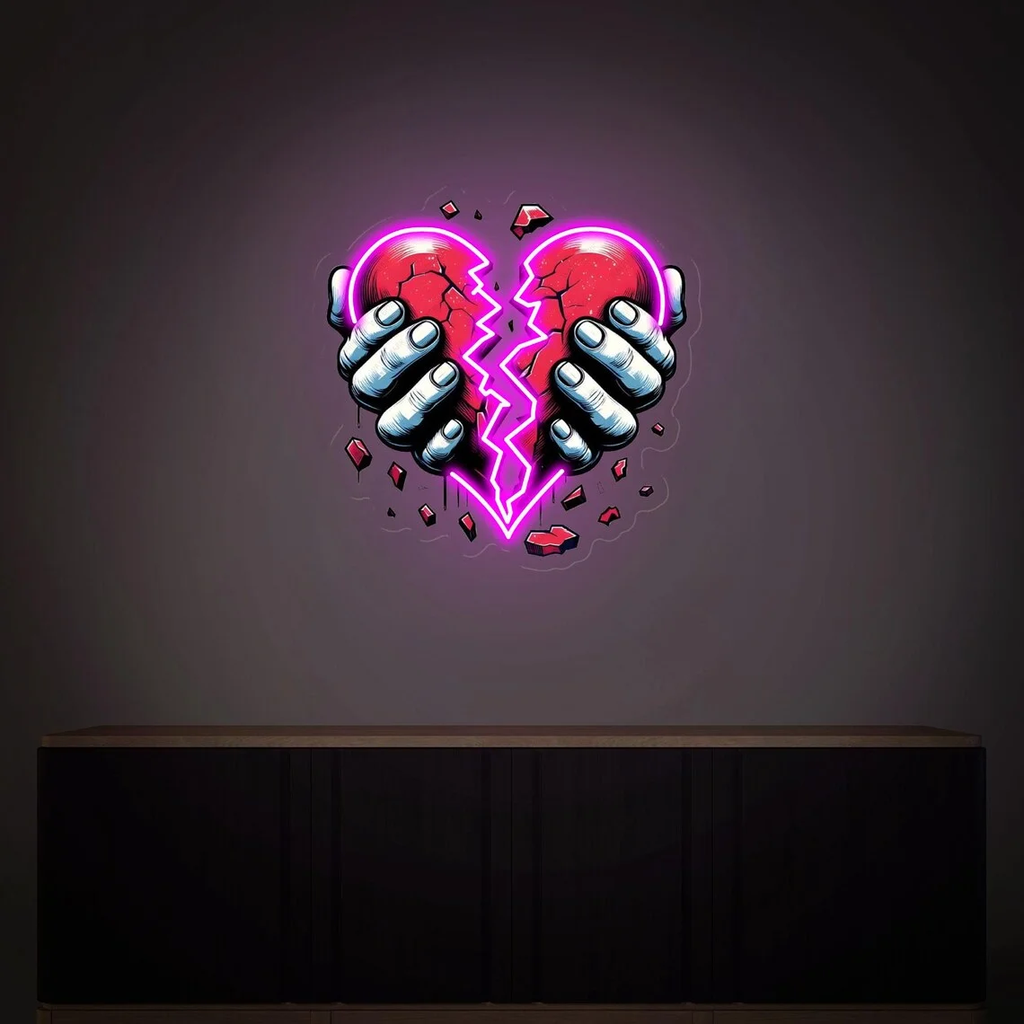 Heartbreak Neon Sign Heart Love Wall Art Light UV Print Acrylic Sign Bar Club Man Cave Dimmable USB Neon Game Room Wall Decor