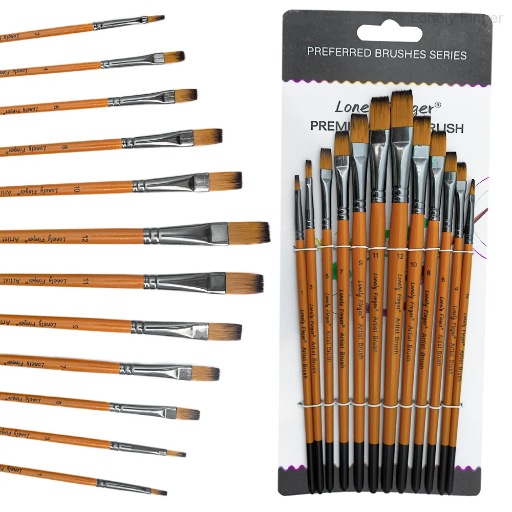 

Плоская кисть для рисования, упаковка из 12 шт., синтетические волосы премиум-качества для акриловой акварельной масляной гуаши, рисования студентами, профессойна