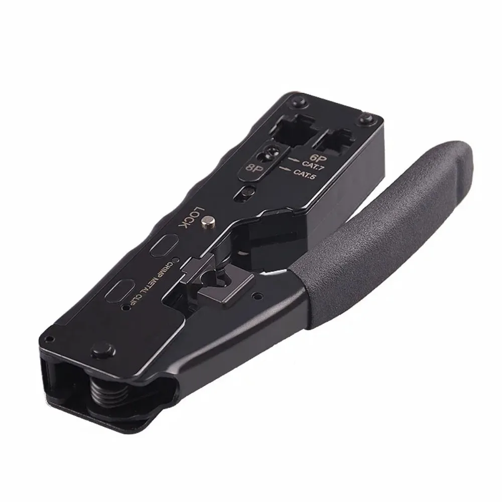 AMPCOM EZ-Type RJ45 Network Crimper - Crimp/Cut LAN CAT8/7/6A/6/5E (STP/UTP/With Tail Clip) & RJ11/12 TEL Modular Cable (AM-718)