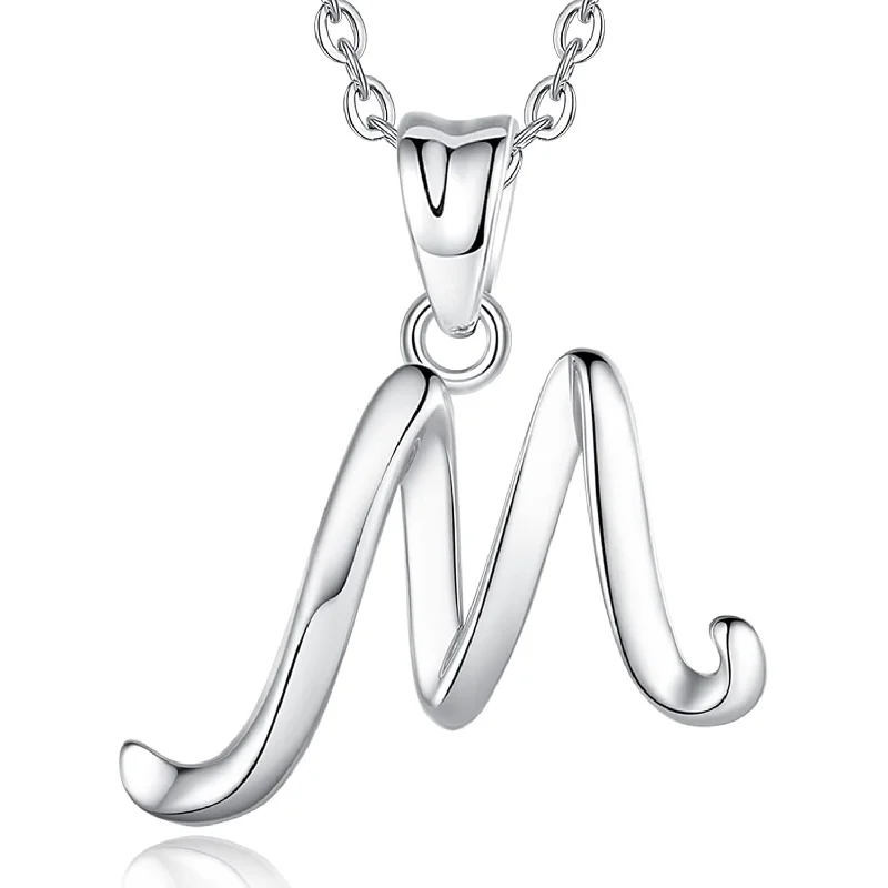 

Classic 925 Sterling Silver Initial Necklace - Rhodium Plated 26 Letter 18" Chain Gift for Women Girls Mother Sister