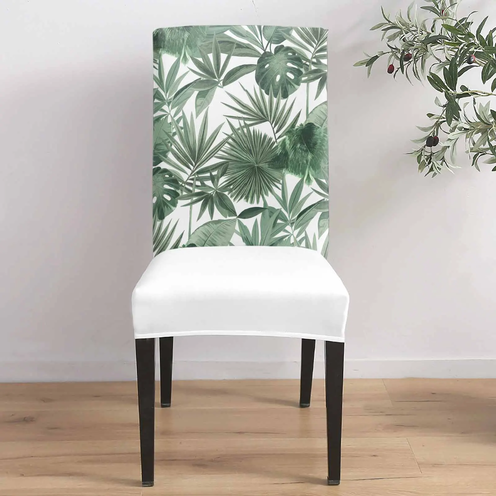 

Tropical Plant Palm Leaf Chair Cover for Dining Room Spandex Stretch Seat Cover for Wedding Banquet Party Seat Case