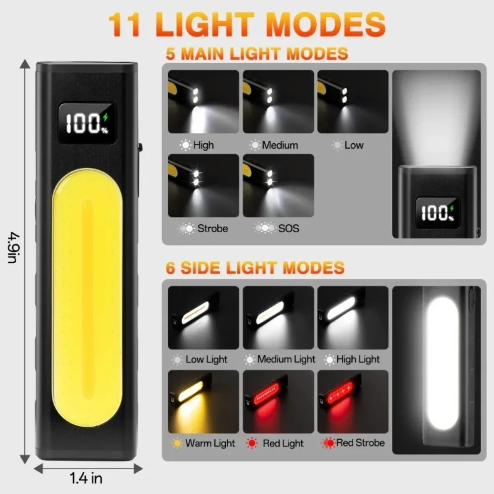 Portable Magnetic Work Light Type‑C Charging Flashlight Portable Pen Clip Torch for Outdoor Camping Emergency Inspection Use
