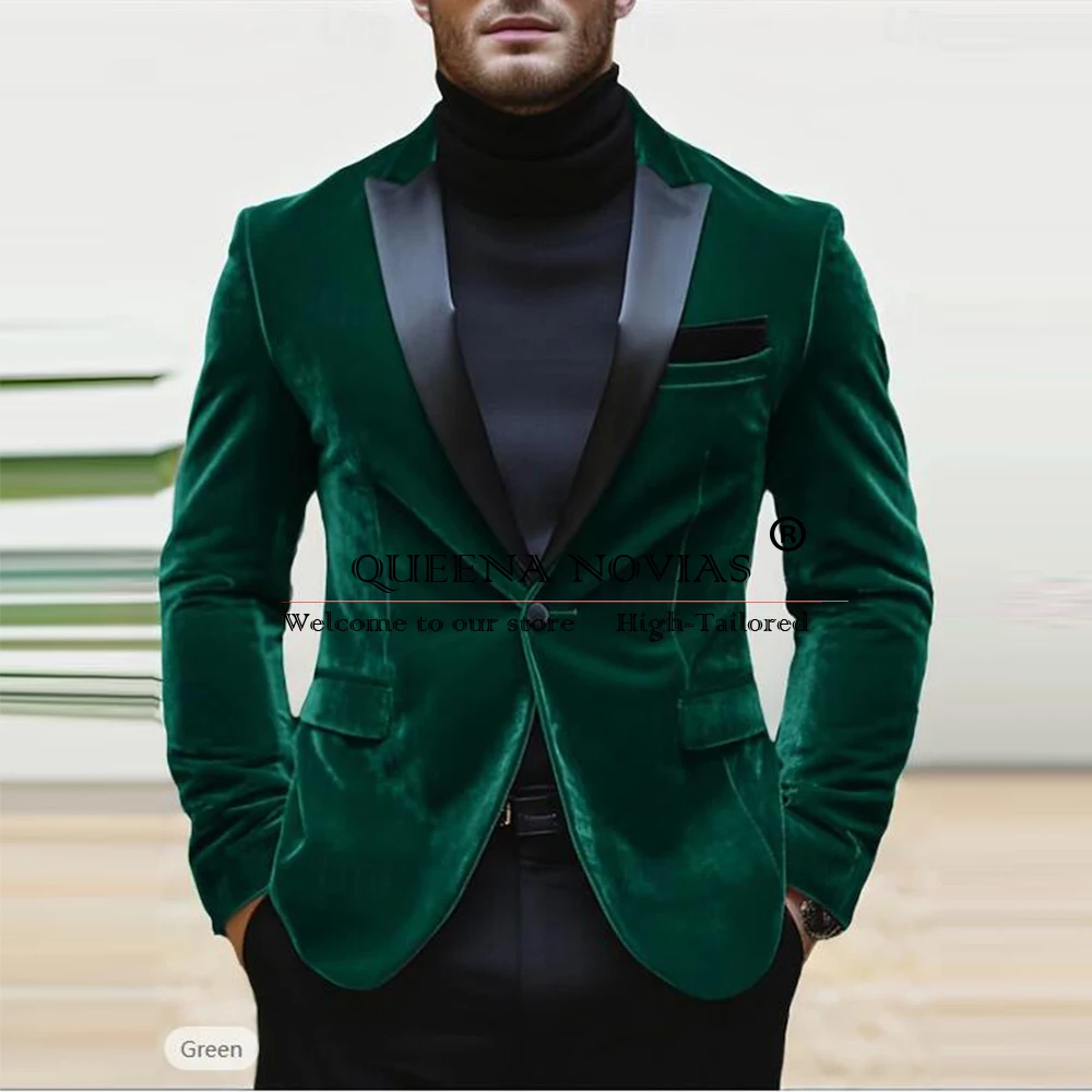 Uomo elegante abiti in velluto set da 2 pezzi smoking da sposo da sposa nero con risvolto con visiera blazer da ballo abiti da uomo personalizzati 2025