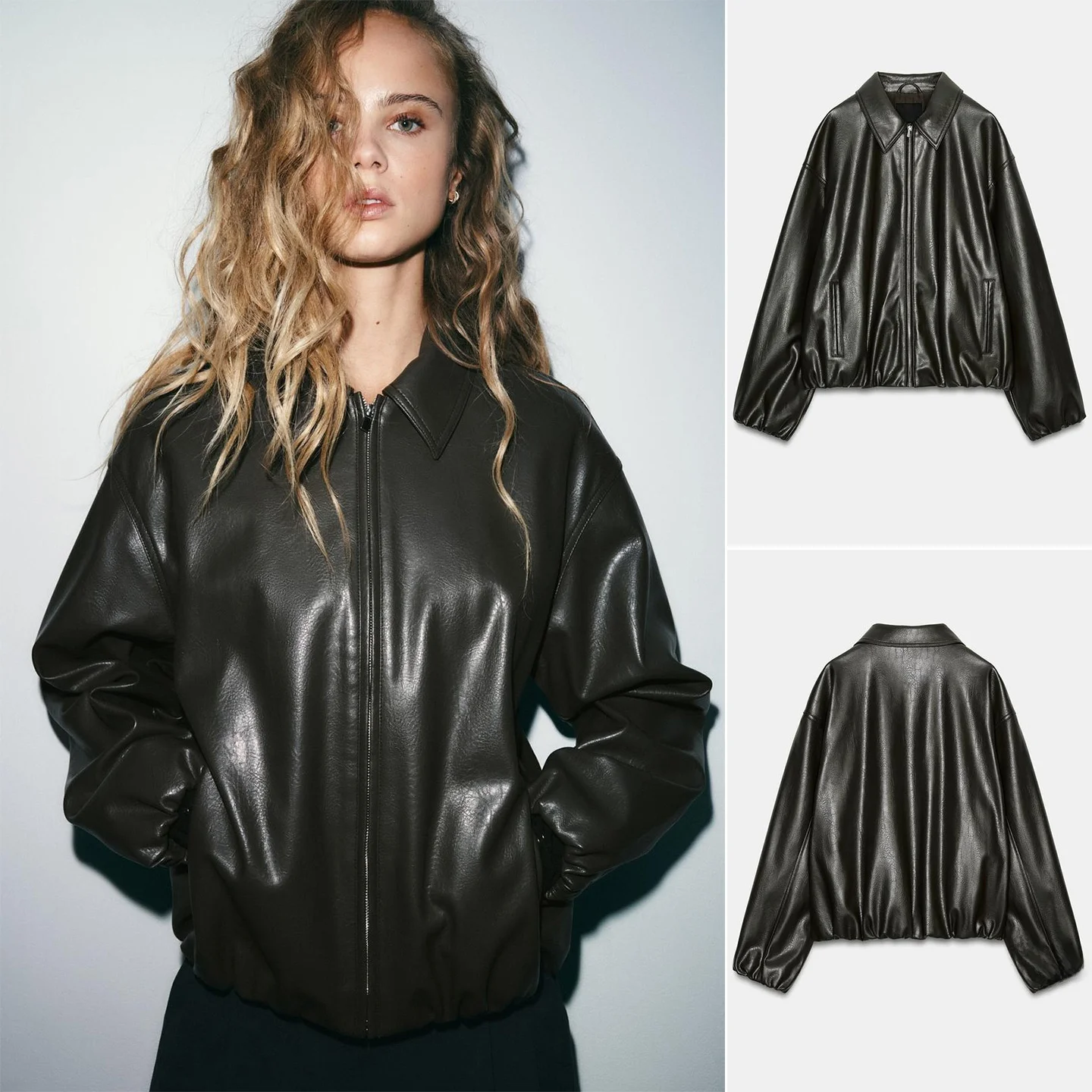 

Весенняя новинка: женский удлиненный пиджак с воротником-стойкой, имитация кожи, эластичный, в стиле французской моды, верхняя одежда