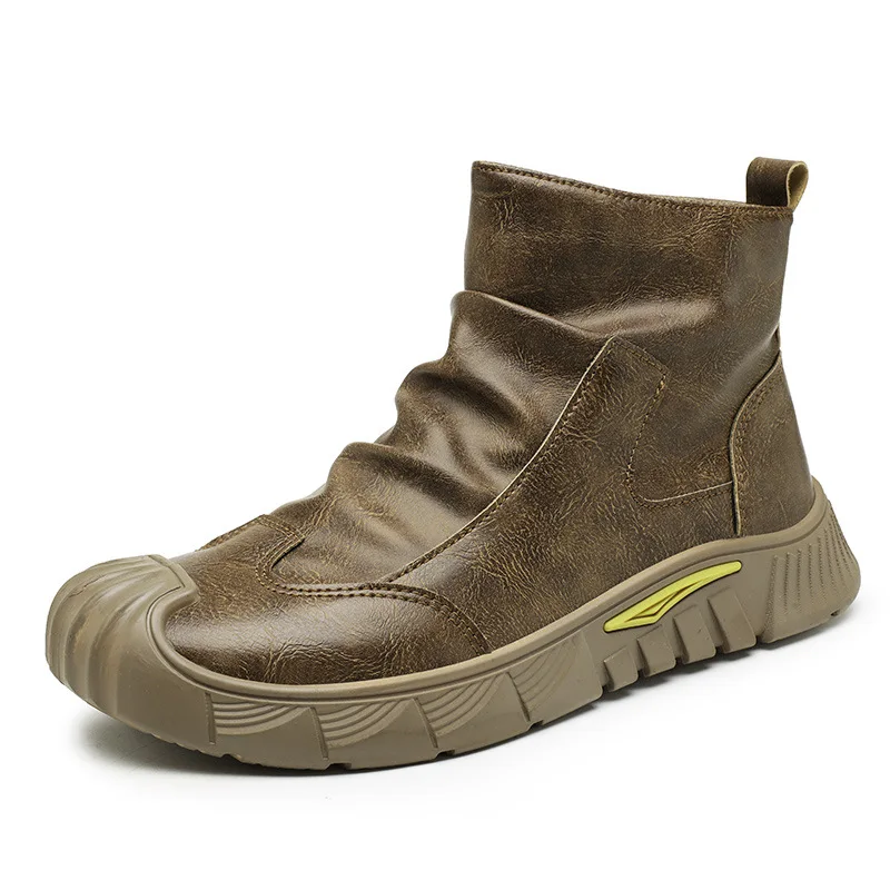 

Men's 2025 Autumn High Top Work Boots British Retro Style Ankle Boots Mid Calf Casual Fashion Lace Up Comfortable Shoes Sneakers