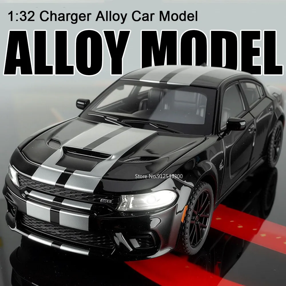 1:32 Maßstab Hellcat Charger Sportwagen-Modell Spielzeug mit Stoßdämpfung, Musik und Licht Supercar-Modelle aus Legierung Druckguss-Spielzeuge Sammlerstück – Detail 12