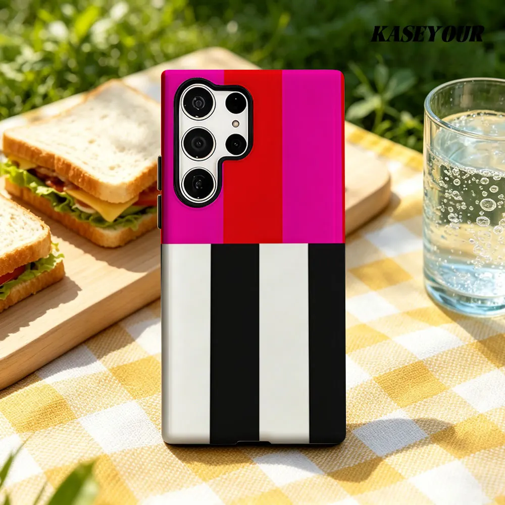 Color - Block Stripes For Samsung Galaxy Phone Case S23 A57 S20 S25 FE S26 Plus S24 Ultra A56 A37 2-IN-1 Shockproof Bumper