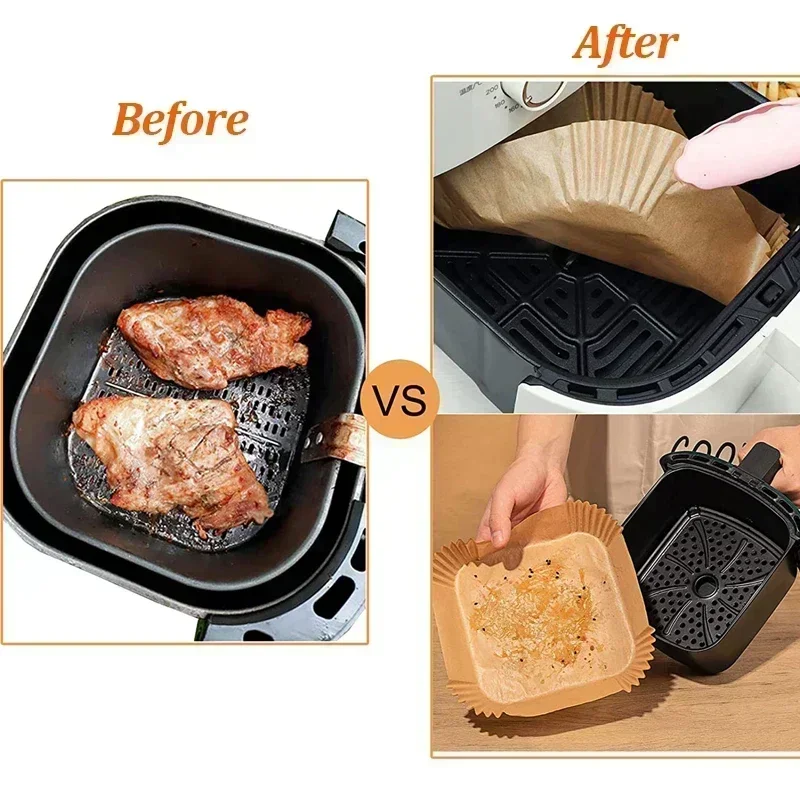 50/30 Stück Küchenzubehör Luftfritteuse Papier Küchenutensilien Einweg quadratisch rund Gebäckformen BBQ Platte Antihaft-Pad – Detail 3