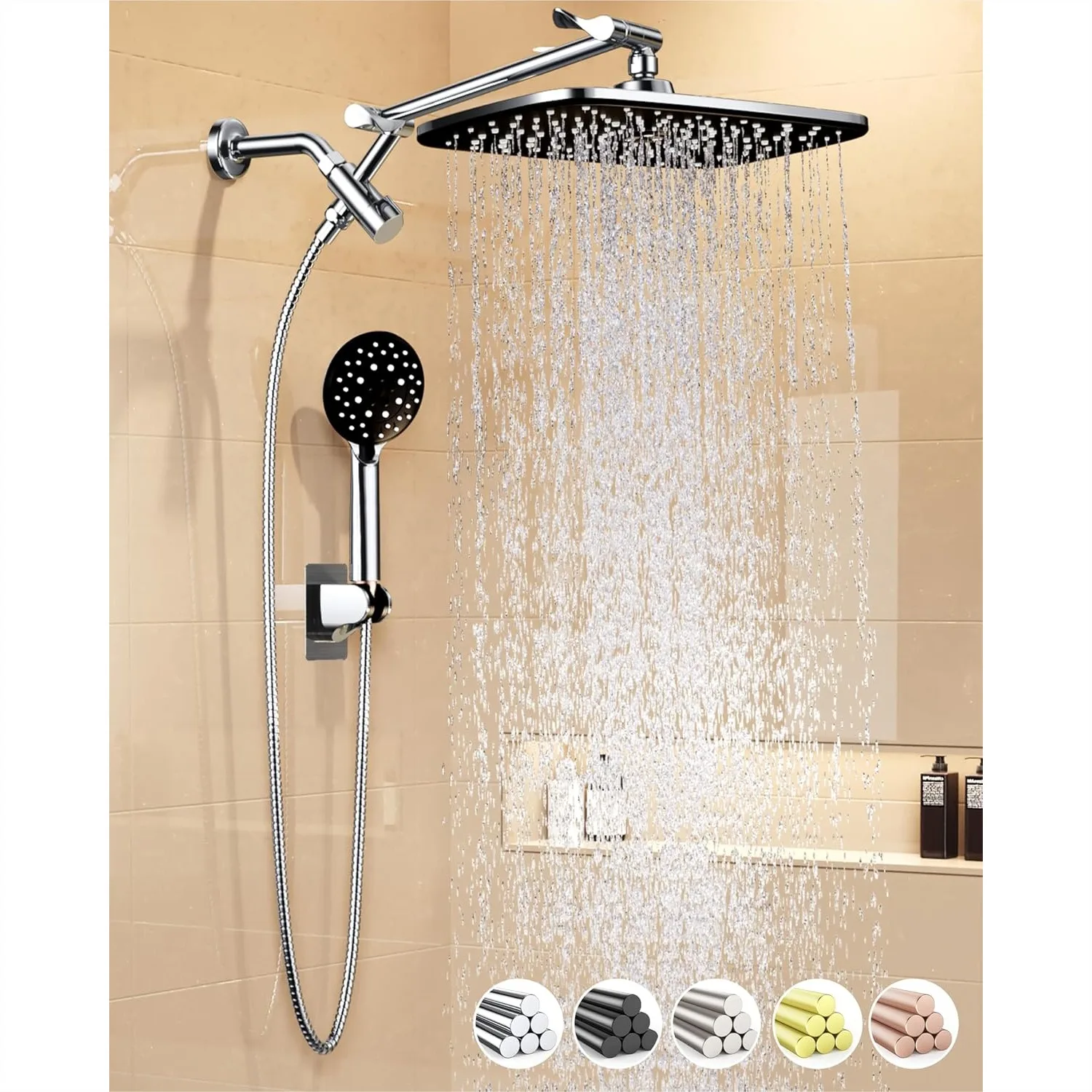 

11.8" Rain Shower Head with Handheld, High Pressure Rainfall Combo, Multi Spray Modes, Adjustable Extension Arm, Detachable Dual