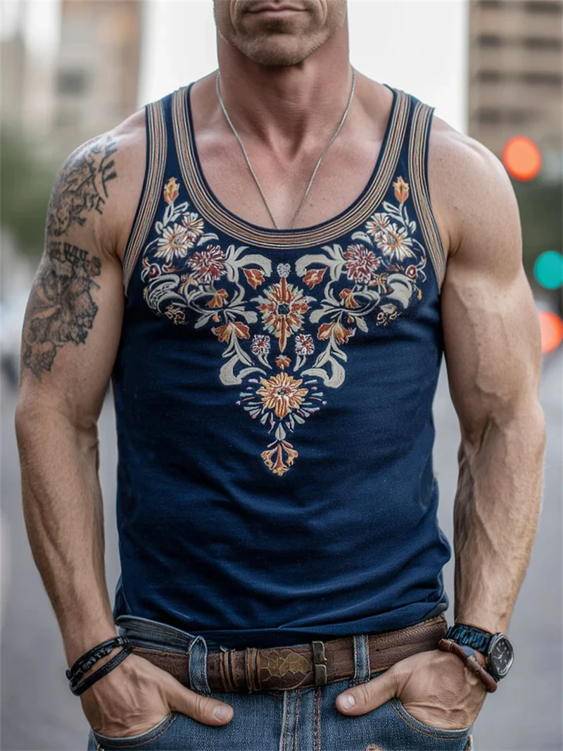 

Retro Floral Graphic Tank Tops For Men Summer Trendy Streetwear 3D Printed Vintage Vest Cool Oversized Harajuku Crew Neck Tops