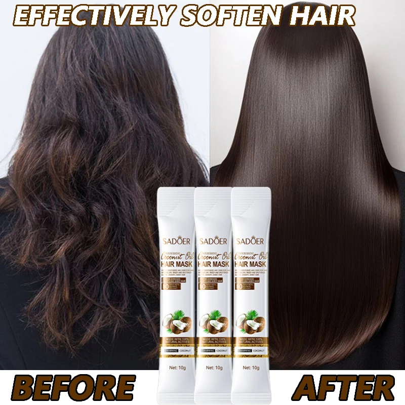 

5-секундная восстанавливающая маска для волос с волшебным кокосовым маслом, восстанавливающая поврежденные вьющиеся волосы, мягкая, гладкая, блестящая, питательная, питательная, уход за волосами