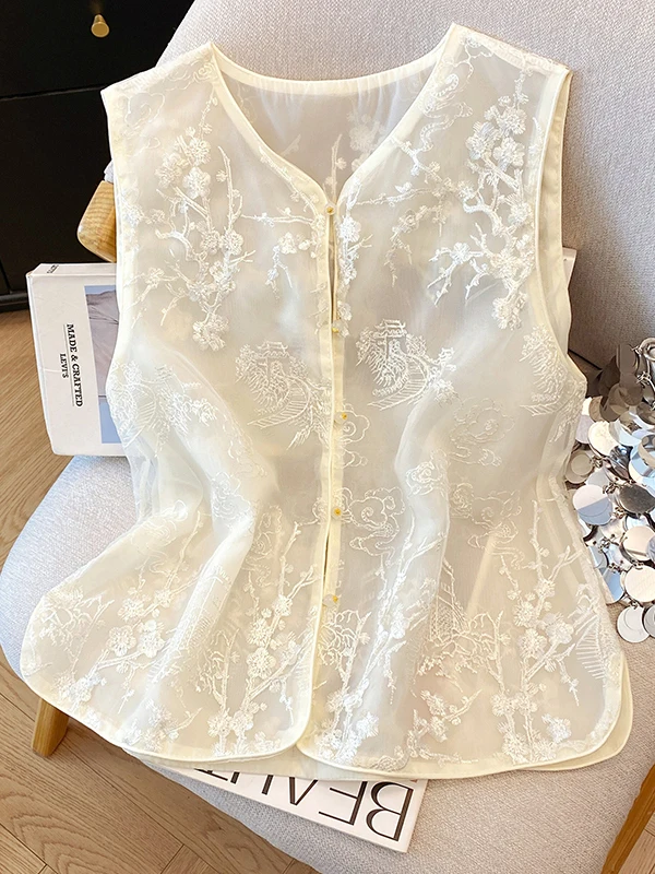 

Новый китайский жилет с цветочной вышивкой, женский летний элитный винтажный многослойный верхний костюм, топ на плечах
