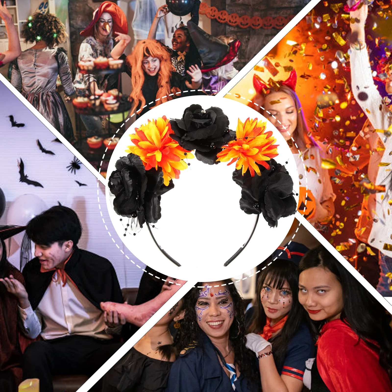 Flor artificial bandana pano gótico headpiece para o dia das bruxas do festival morto cosplay acessórios femininos