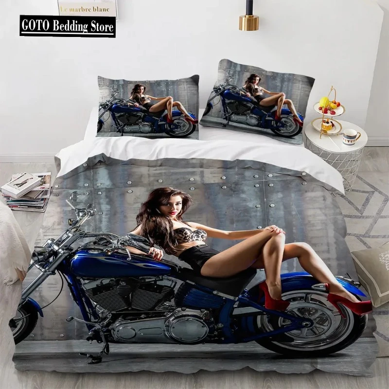 

Beauty Motorcycle Bedding Sets Fashionable Sexy Bedroom Duvet Cover Set Home Textile Bed Linens Set for Women Man Quilt Cover