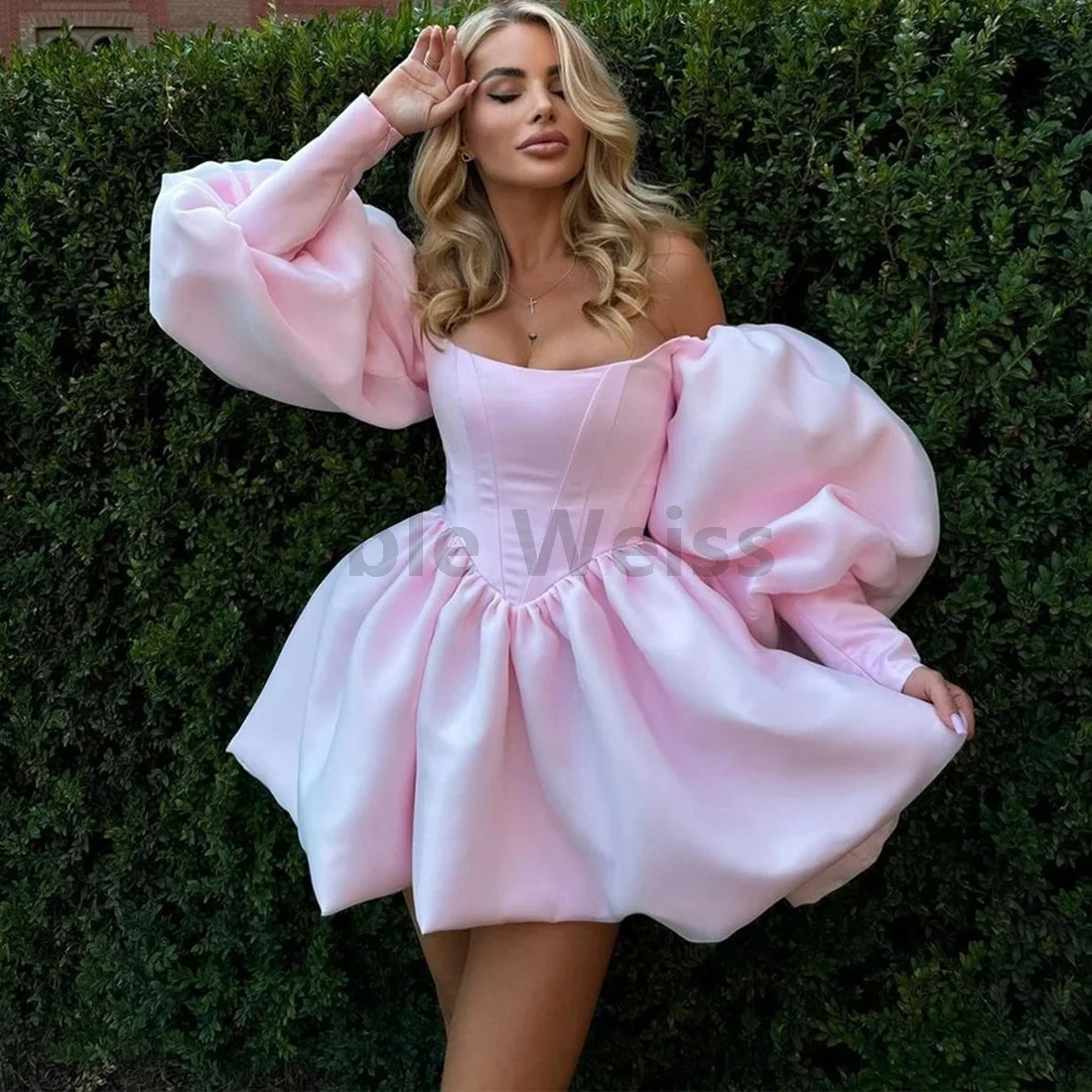 

Off Shoulder Satin Prom Dresses A Line Pleat Short Ball Gown Women Cocktail Party Dress Customize