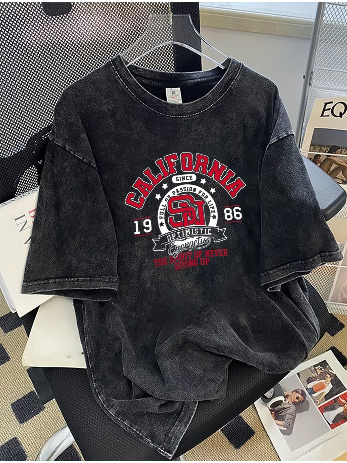 Summer Casual Men's Digital 1986 Vintage Print T-shirt 100% Cotton Soft Breathable Washed Round Neck Street Fashion Short Sleeve