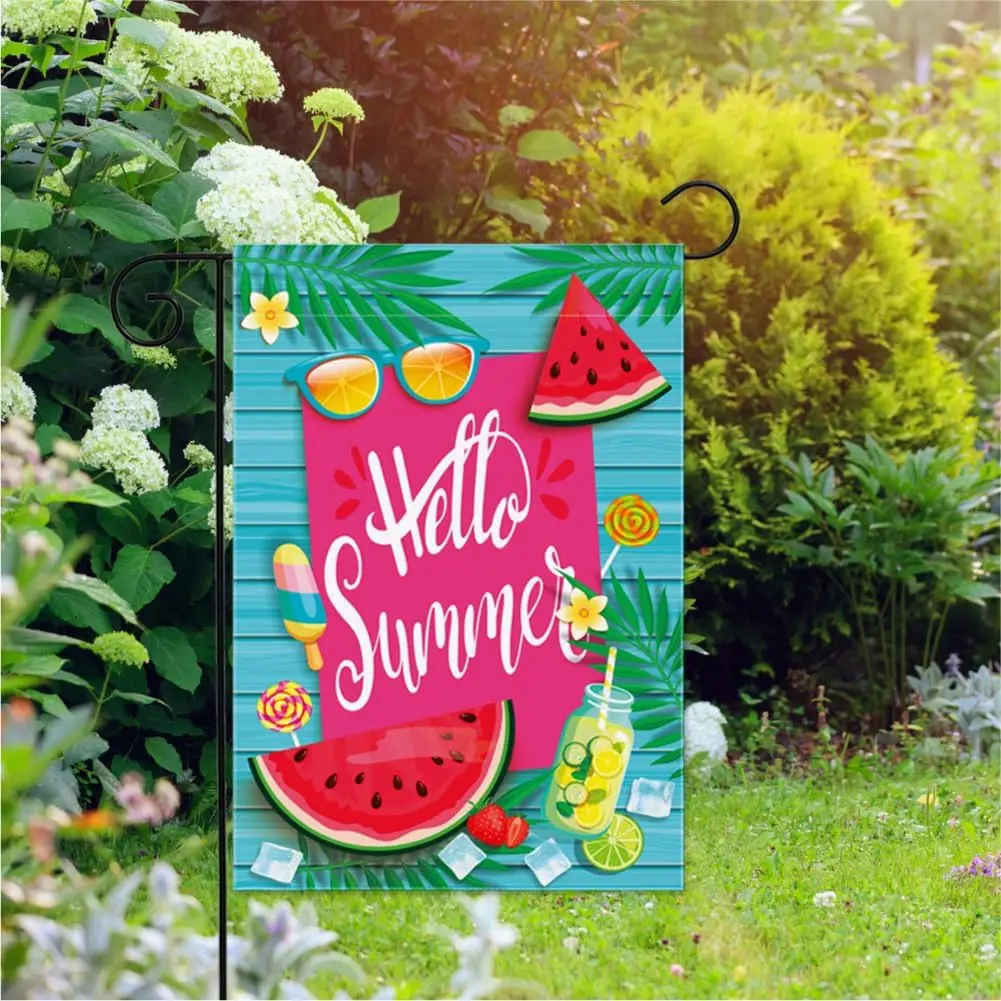 Hello Summer Watermelon Garden Flag 12.5 x 18 Inch Double Sided Yard Farmhouse Holiday Home Outdoor Decoration jjp