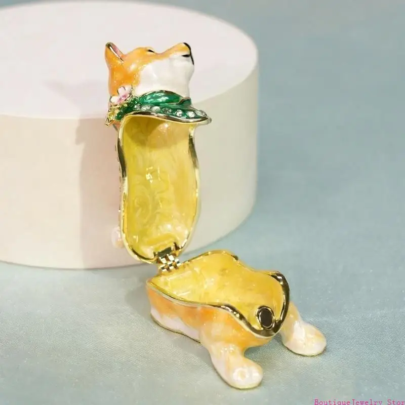 E1PE Stylish Shiba Inu Shaped Decorative Box Storage Container for Rings And Earrings