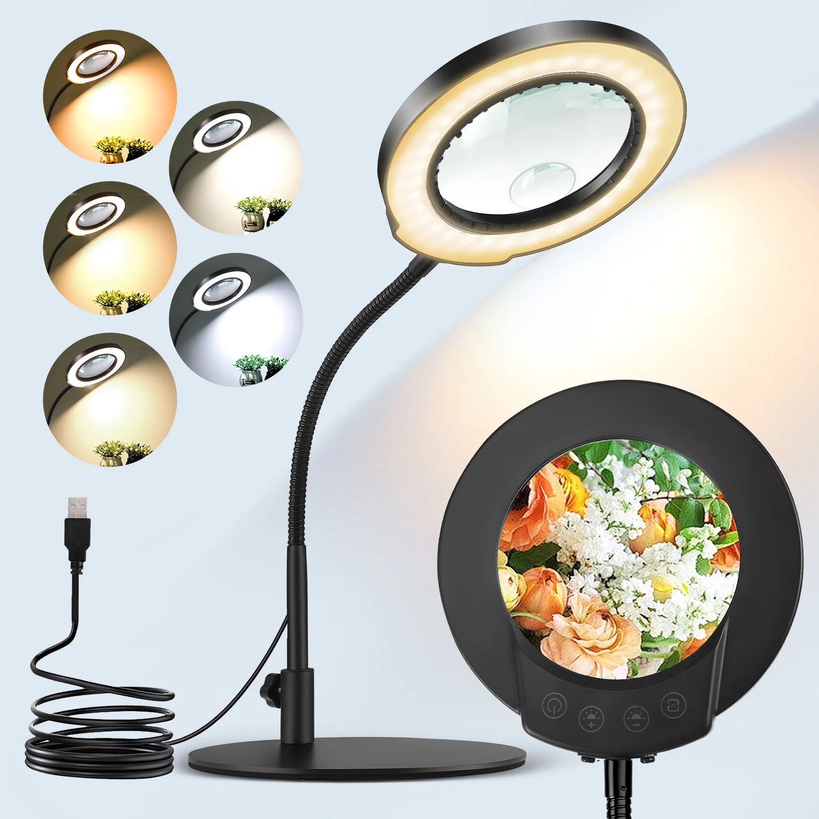 Lampe à ongles à col de cygne, lampe loupe, lampe d'apprentissage de protection des yeux de lecture USB, lampe à ongles de beauté d'entretien de travail LED