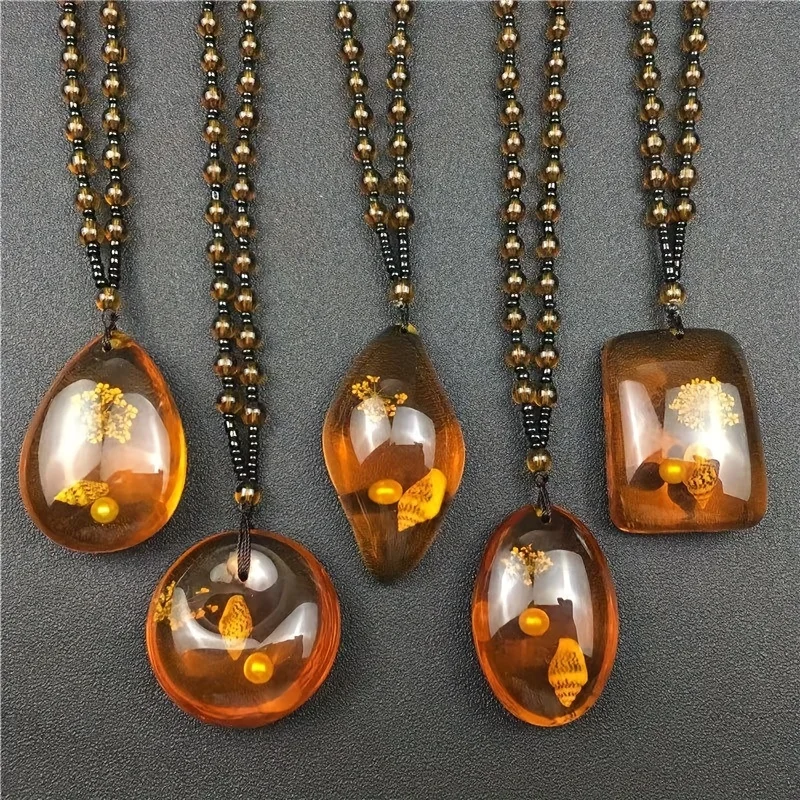 1PC Amber Brine Beeswax Beads Necklace  Honey Wax Brazilian Amber Necklace Handicraft National Style Pendant Ornaments