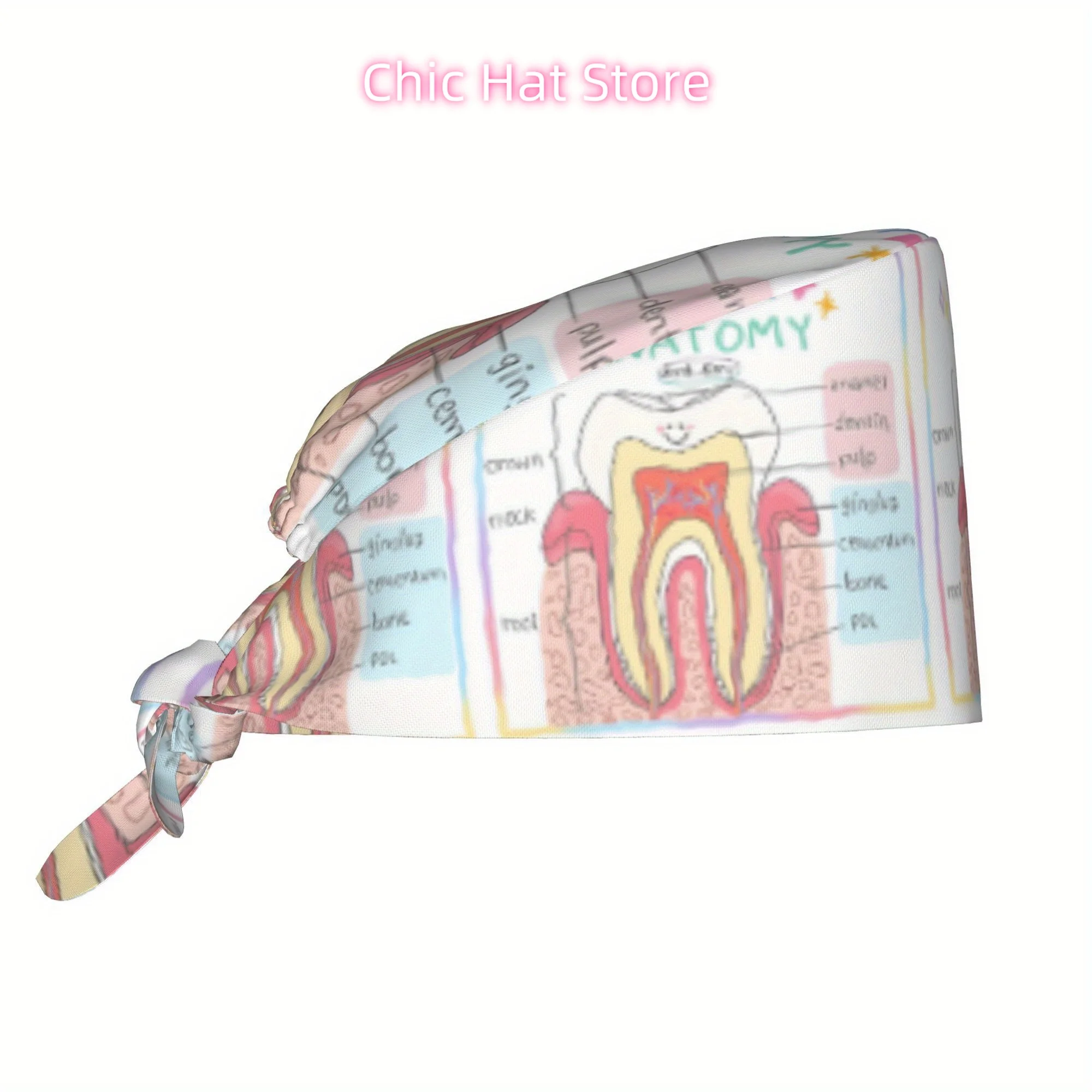 1pc, Nurse Cap Printed Work Hat, Fashionable Men's and Women's Headscarf, Lightweight and Adjustable Back-tie Nurse Hat, Chef Ha