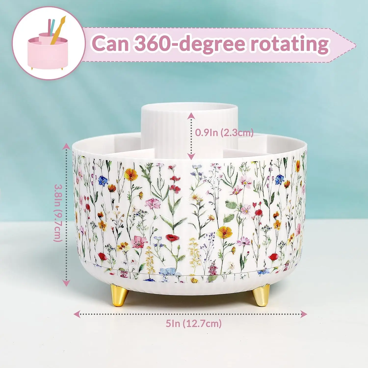 360° Rotating Desk Pen Holder, 5-Slot Pencil Organizer for Office School Home, Space-Saving Durable Storage