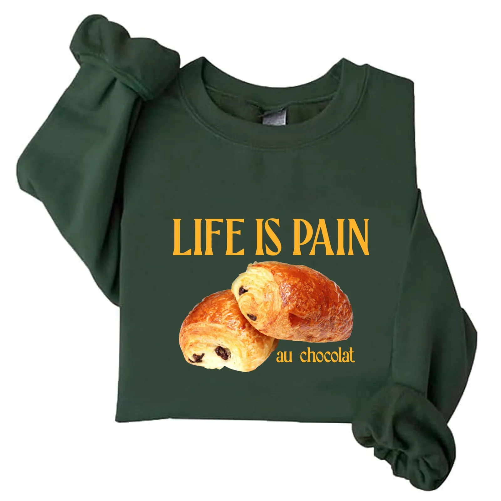 Oversized round Ne Sweatirt with Hat Life Is Pain Au Chocolat Comfortable Casual Long Sve Fce Hoodie for Men