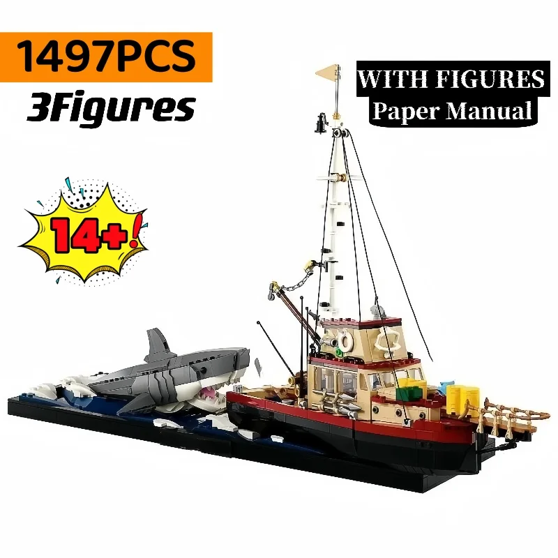 2025 Nuovo 21350 Grande Squalo Bianco Modello Nave Pirata Barca Da Pesca 1497PCS Building Block Set Modello Giocattolo Regalo Di Compleanno Per Bambini 12