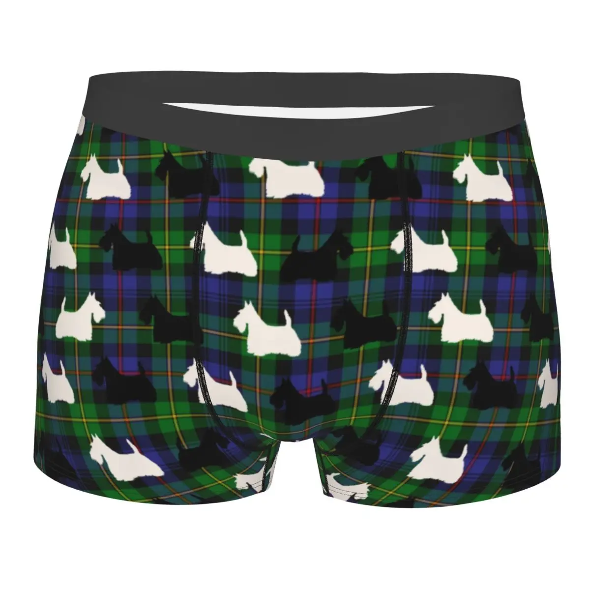 Custom Blue Green Tartan Scottish Terrier Plaid Underwear Male Printed Scottie Dog Boxer Shorts Panties Briefs Soft Underpants