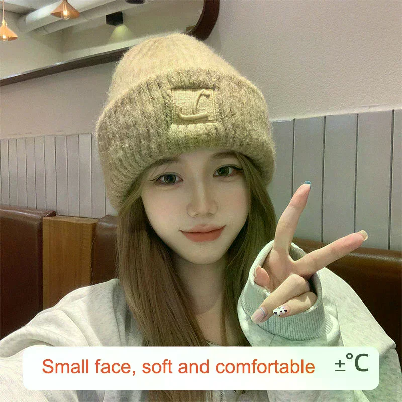 قبعة خشنة متماسكة حرف L بلون Skullcaps للنساء شتاء دافئ غطاء للأذنين قبعة الفتيات ركوب التزلج بونيه