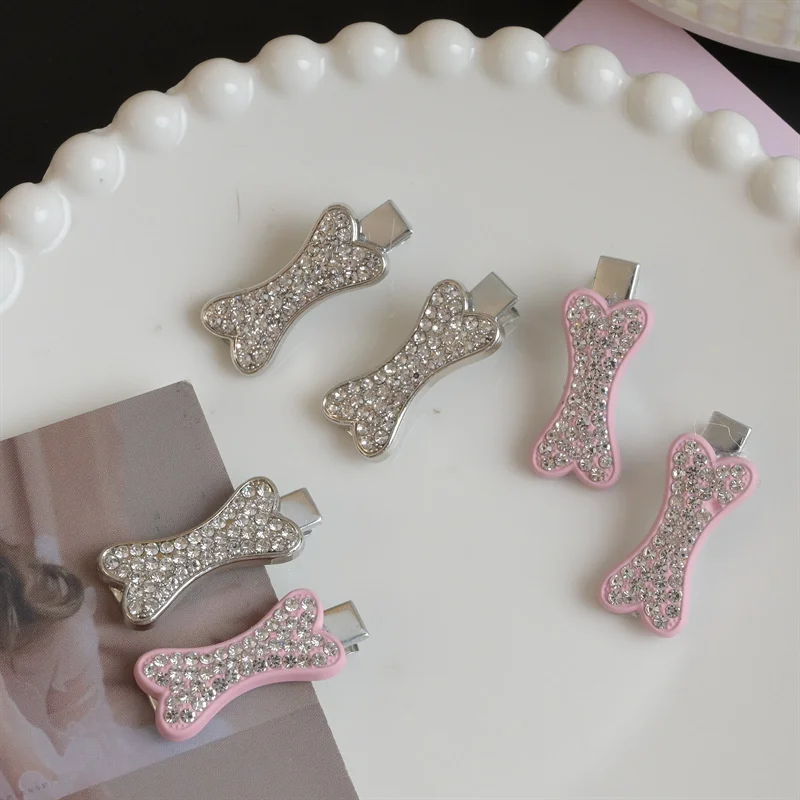 New Bone Shape Dog Hair Clips Pet Crystal Rhinestone Barrette Clips for Dog Puppy Cat Pet Grooming Hair Accessories for Pet Girl