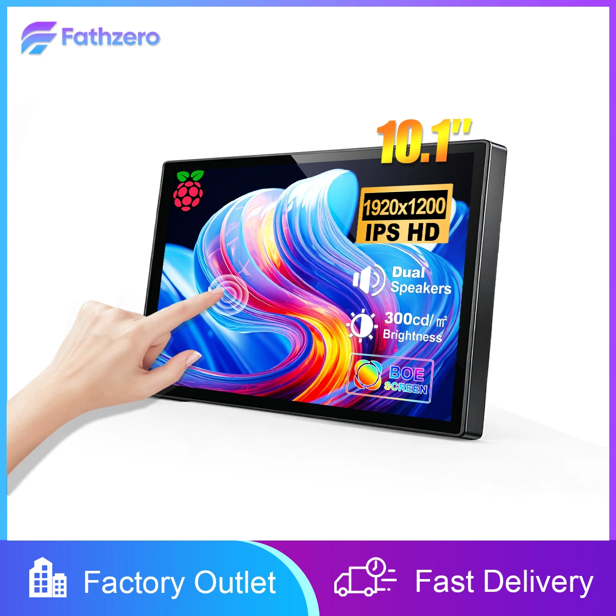 10.1 inch Portable Monitor for Raspberry Pi 3 Pi4 Pi5 Touch Screen 1920x1200 FHD HDMI Type C PC Laptop LCD IPS Display With Case