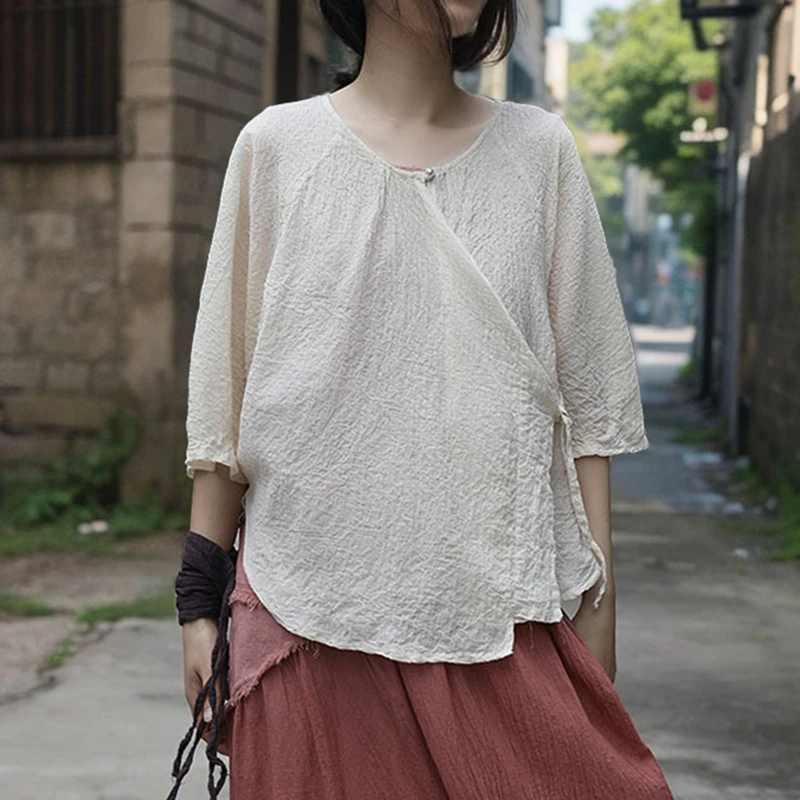 Frauen Casual Bluse Shirt Neue Ankunft 2025, Sommer Vintage Stil Oansatz Einfarbig Lose Bequeme Weibliche Tops Shirts M1500