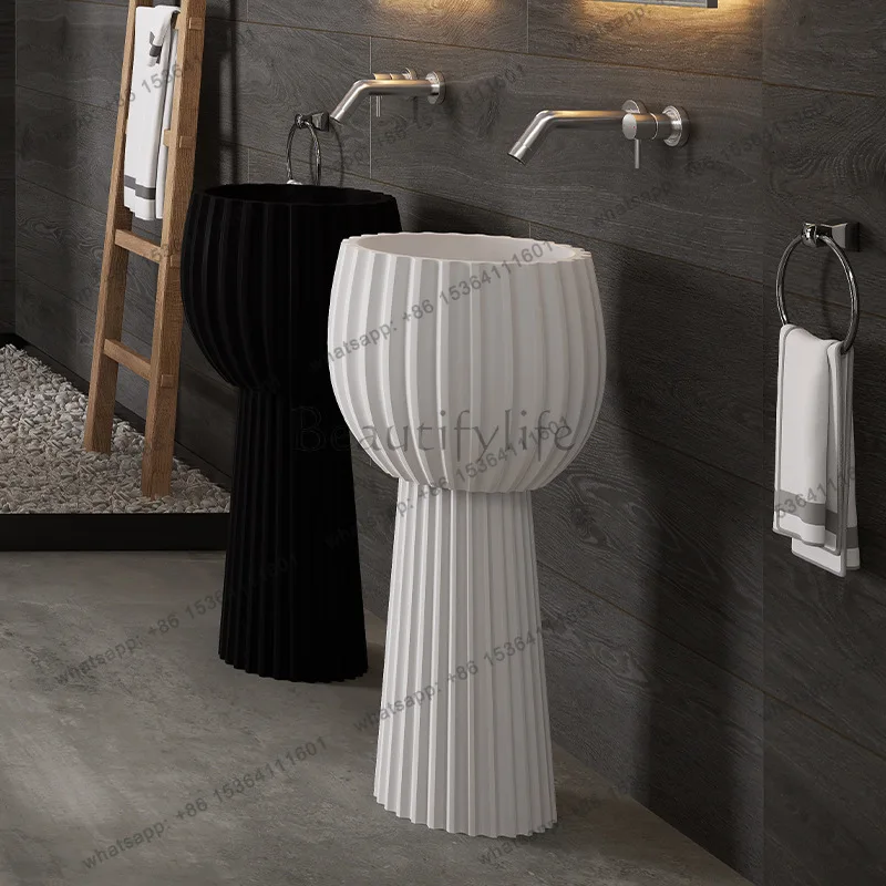 Artificial stone column basin, Nordic wind, fold and texture integrated designer creative floor-to-ceiling sink