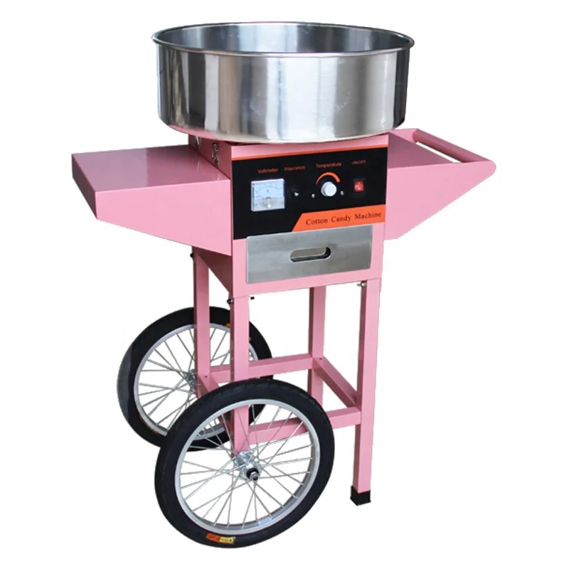 Electric Cotton Candy Machine With Cart Pink Candy Floss Maker Hot Sale 2021