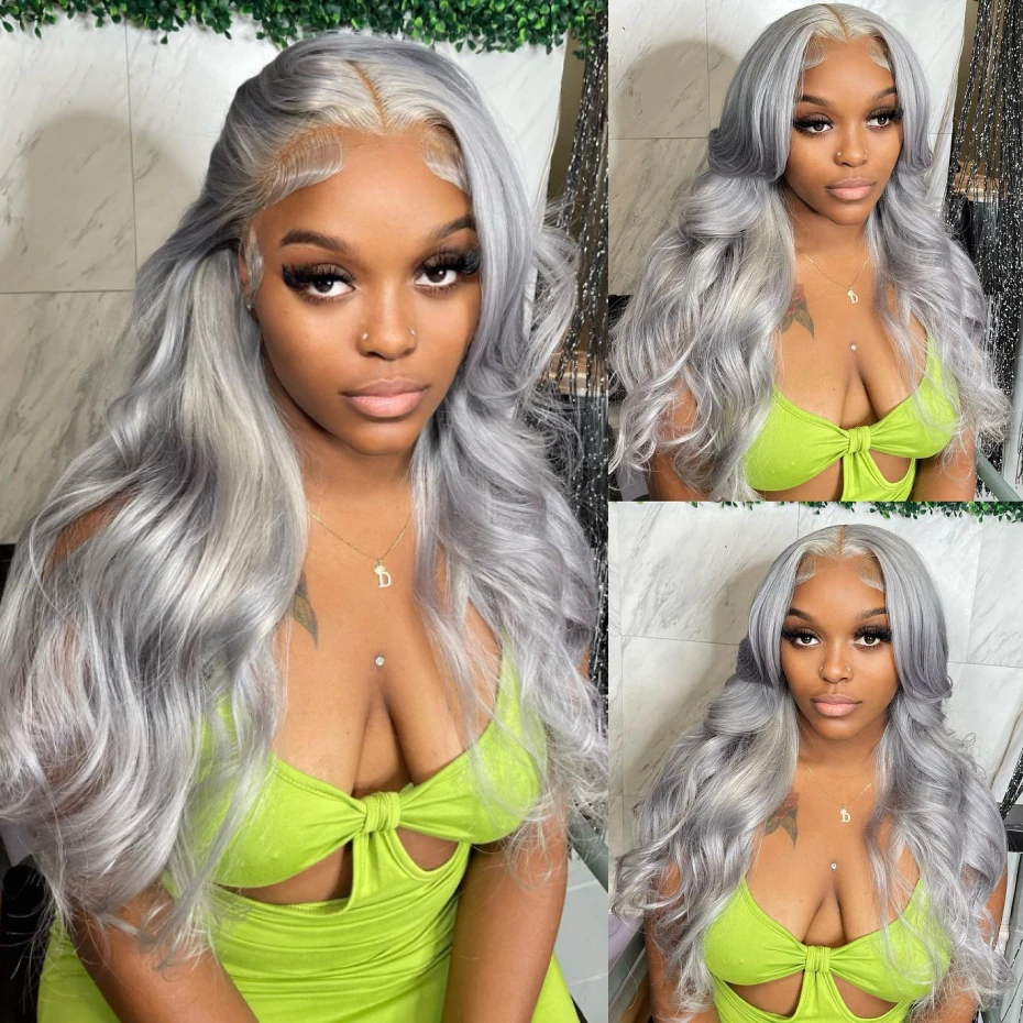 Body Wave Silver Grey Wig Human Hair Lace Front Wig 30 40 Inches 13x6 Lace Frontal Wig Peruvian Ash Gray Colored Human Hair Wigs
