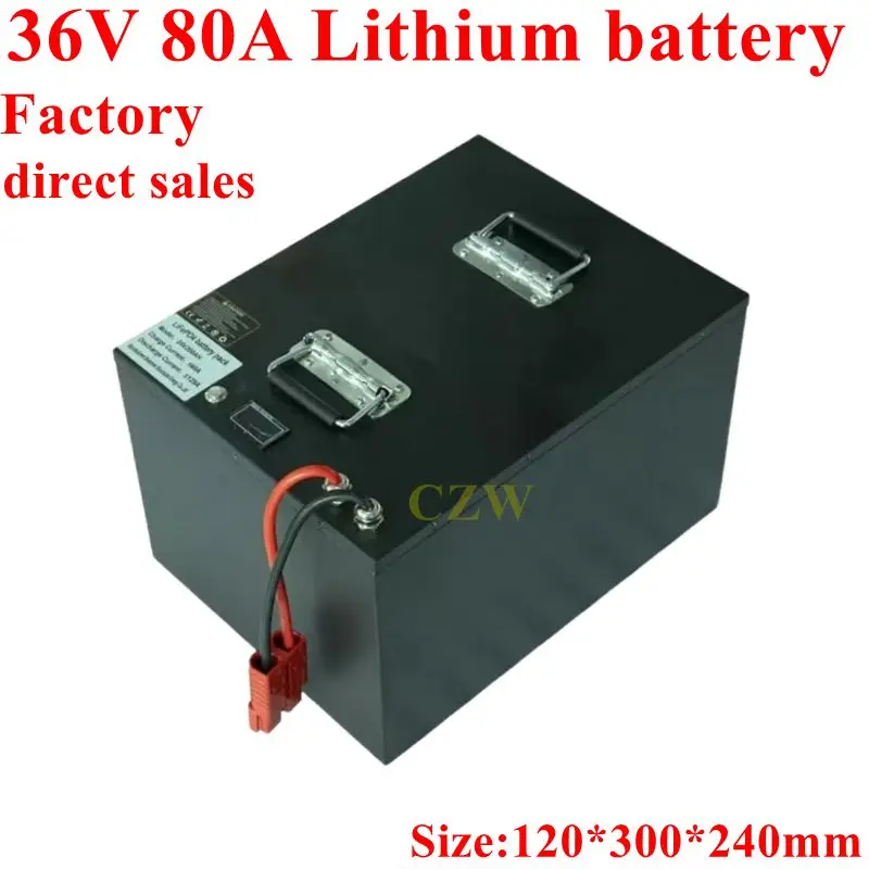 

CZW waterproof 36v 80ah lithium li ion batteria 80AH BMS for 3500W electric tricycle motor scooter lighting EV RV +10A charger