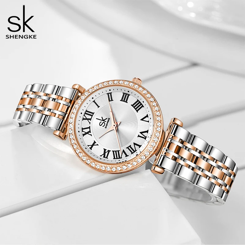 Shengke Top Brand Luxury Women\'s Watch Stainless Steel Material Waterproof Watch Ladies Watches Diamond Clock Relogio Feminino