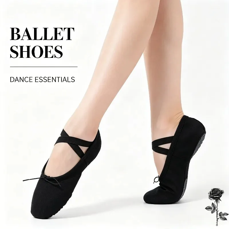 Flat Head Ballet Slippers Soft Sole Kids Adults Black White Indoor Yoga Gym Belly Dance Training Performance Casual Dance Shoes
