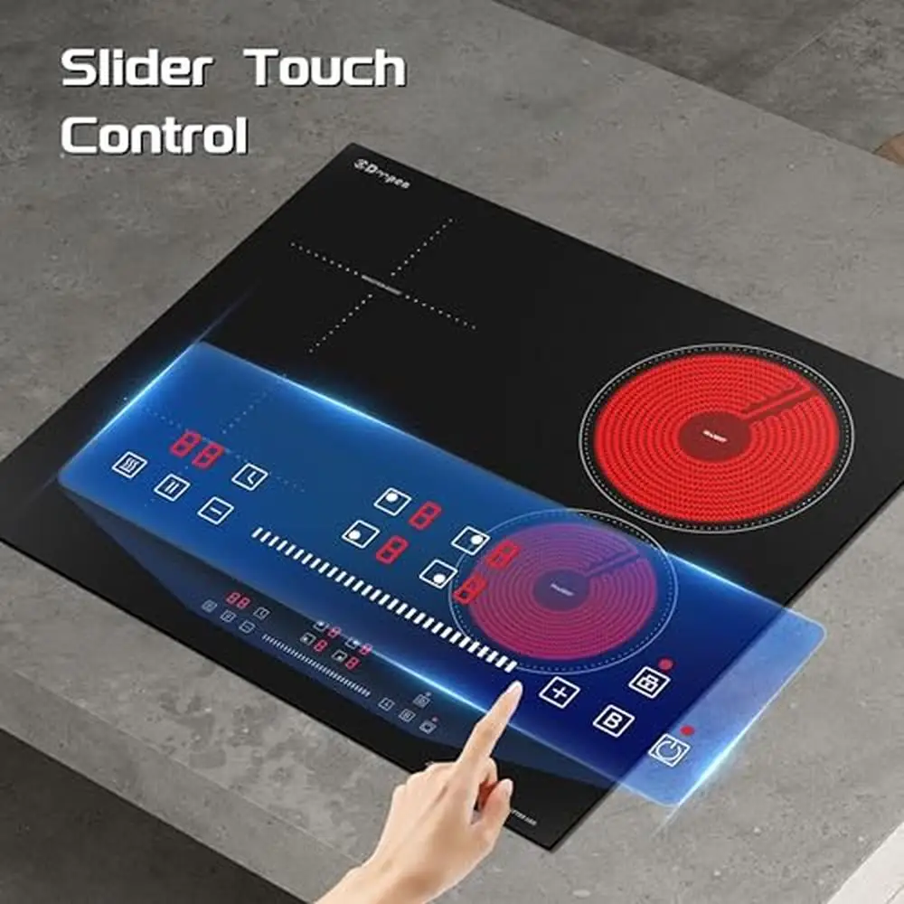 Electric Cooktop Hybrid Slider Touch Control Radiant Ceramic 4 Burners 24 Inch Built-in Energy-saving Efficient Heating Elements