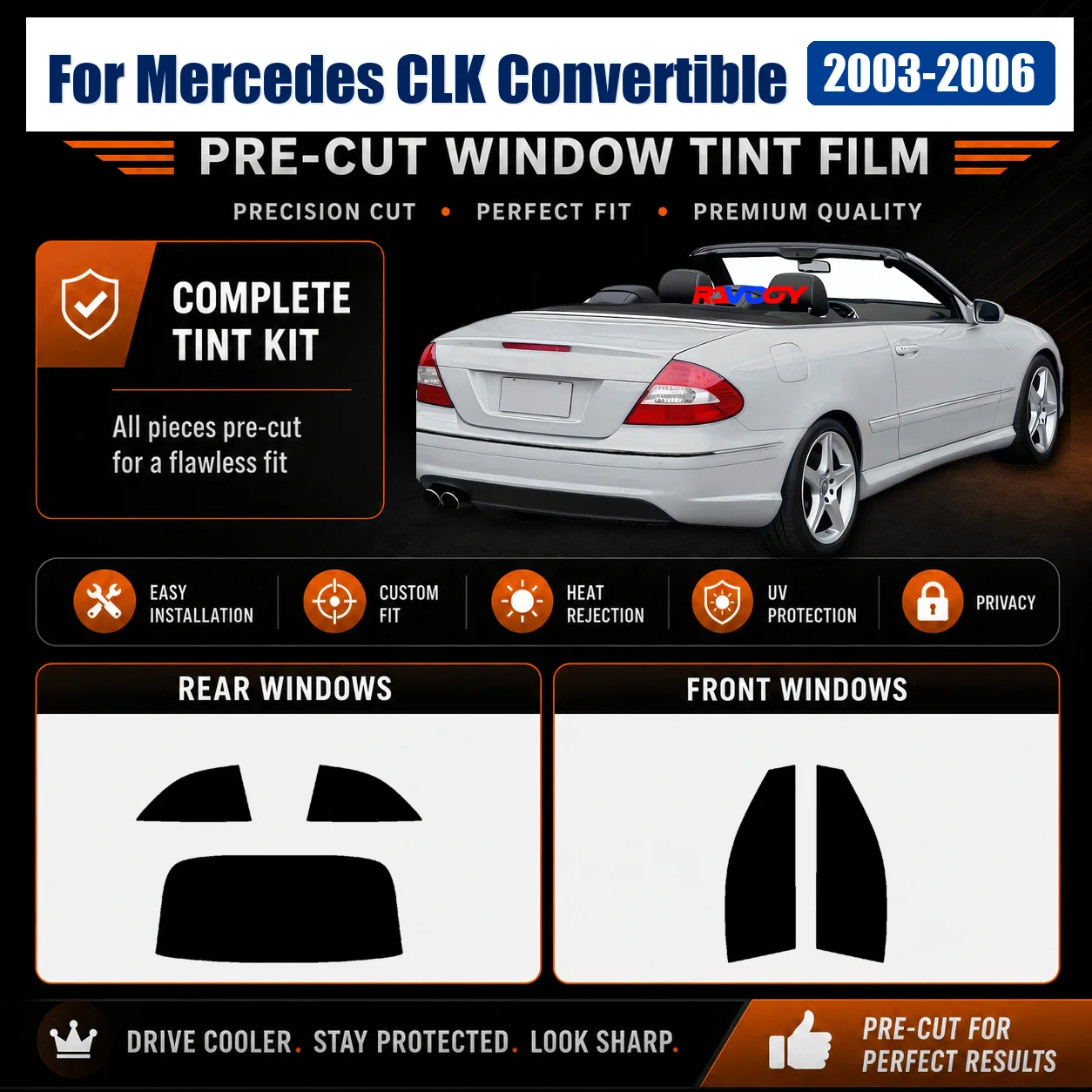 For Mercedes CLK Convertible 2003-2006 DIY Front Rear Side Window Tint Film Custom Cut Kit