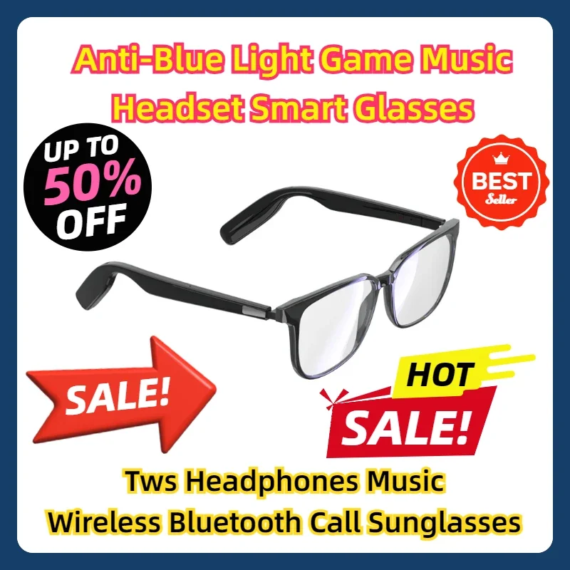 Anti-Blue Light Game Music Headset Drive Men Women Eyewear Smart Glasses Tws Headphones Music Wireless Bluetooth Call Sunglasses