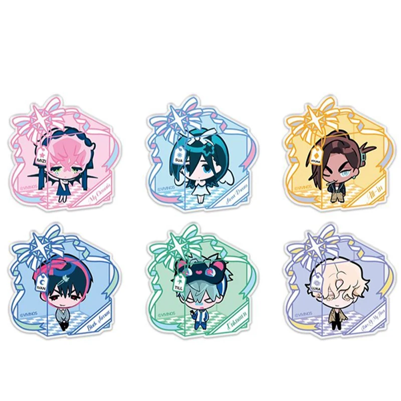 6Pcs/Set Kawaii Alien Stage Anime Keychain Bag Pendant Mizi Sua Till Ivan Hyuna Luka Acrylic Stand Figure Desk Display Ornament