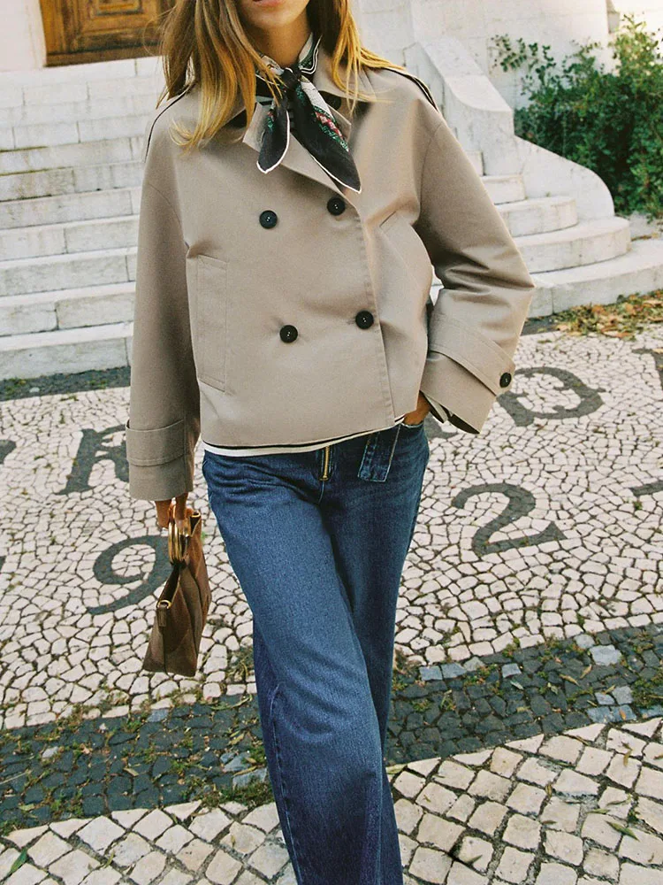 

Свободное двубортное пальто Ele, осеннее новое поступление, женская модная повседневная ветровка с лацканами, чистый цвет