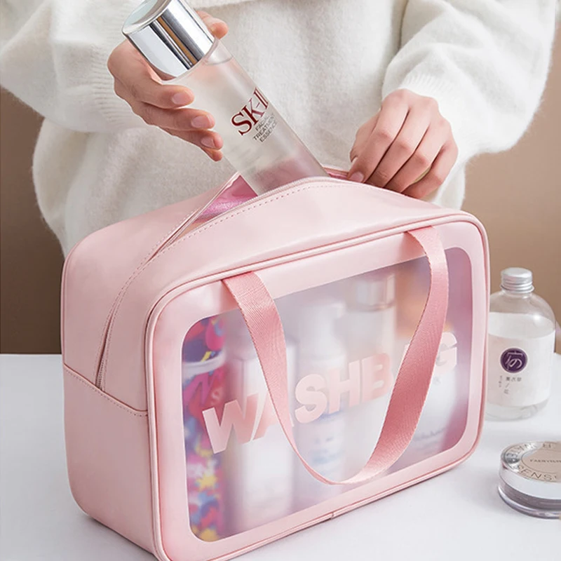 

Travel Storage Toiletry Organize Women Waterproof PVC Cosmetic Portable Bag Transparent Zipper Make Up Case Female Washessential
